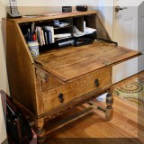 F14. Oak slant front desk. 38”h x 29”w x 15.5”d 